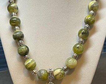 Tree of Life Necklace with green marbled beads