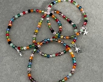 Faceted 4MM Glass bead Bracelet with Star charm