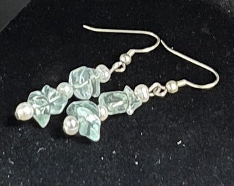 Aqua Glass and Pearl Earrings