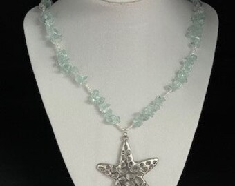 Blue Water Starfish Necklace - 22" long