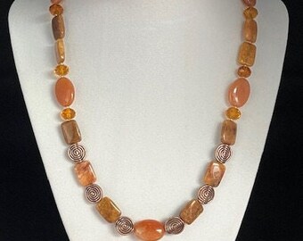 Desert Sun Necklace - Assorted Gemstones , cooper accents and golden beads - 19"
