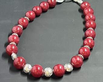 Fire and Ice - Red Jasper and metal accent beads
