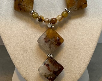 Diamond Sand - Tan diamond beads, 3MM Tan marbled gemstone Bead Necklace