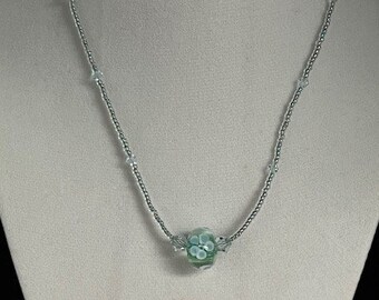 Lampwork Focal Bead 16" Necklace with Swarovski Crystals, seed beads and toggle closure