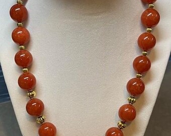 Carnelian Agate Gemstone and Antique Brass  focal bead Necklace