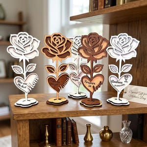 Wooden Rose Decoration - Heart Cutout with Custom Text