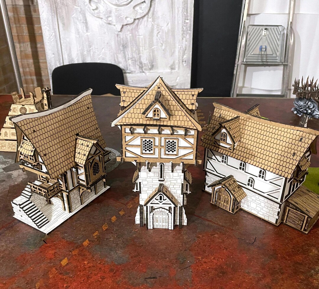 Miniature Old World Buildings: 2 Houses and Watchtower - MDF Terrain ...
