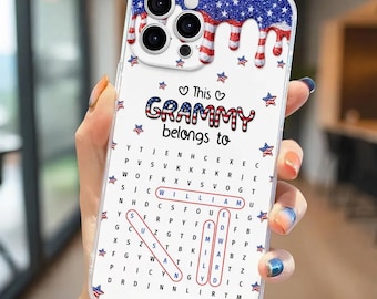 Personalized Grandma Phone Case – Custom Name Word Search Design | Patriotic Gift for Grandma | Unique Family Keepsake