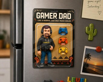 Gamer Dad Cooler 3D Effect Custom Action Figure - Personalized Acrylic Block Plaque - Gift For Husband Dad Grandpa