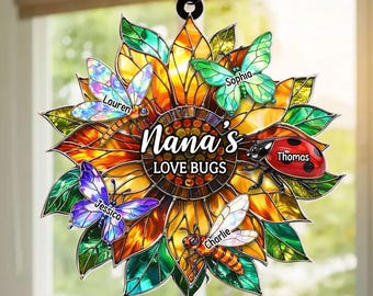 Grandma's Love Bugs Sunflower - Personalized Suncatcher - Mother's Day Gift for Mom, Grandma, Wife
