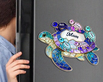 Mom Grandma Sea Turtle - Personalized Acrylic Fridge Magnet - Mother's Day Gift for Her