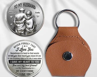 To My Husband Pocket Hug Keychain, Personalized Couple Coin Keychain, Romantic Gift for Husband, Soulmate Keepsake, 2D Printed Design