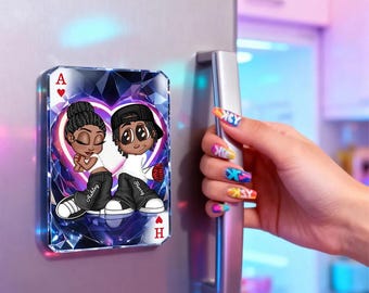 Imán acrílico para nevera con diseño de pareja Y2K, imán de amor personalizado, regalo de pareja de dibujos animados, decoración estética y adorable para la nevera.