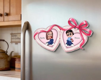 Imán acrílico personalizado para nevera con diseño de pareja Y2K, imán de amor personalizado con dibujos animados para parejas, decoración estética y adorable para la nevera.