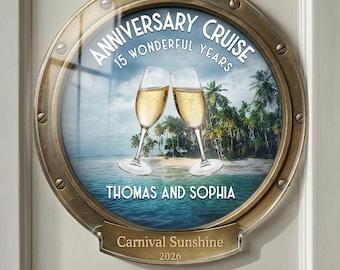 Crucero de aniversario con nombre de pareja - Imán personalizado para la puerta del camarote - Crucero de aniversario