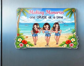 Amigas de crucero en la playa - Imán acrílico personalizado para la puerta del camarote - Recuerdo de viaje de chicas en crucero