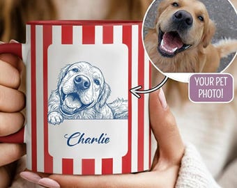 Custom Dog Line Art Mug from Photo – Personalized Pet Portrait Coffee Mug with Name, Dog Mom & Memorial Pet Gift