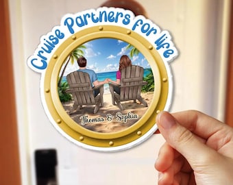 パーソナライズされたクルーズ船ドア用アクリルマグネット - 夕日を追いかけて、舷窓マグネット、クルーズドアサイン、クルーズ装飾