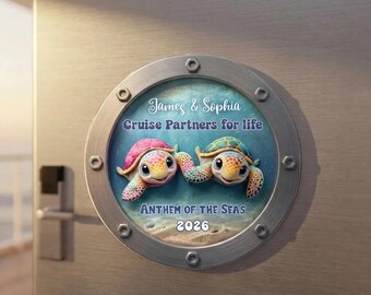 Happy Sailing Turtle Couple 2D Flat - Personalized Cruise Ship Door Magnet - Cruise Trip Decoration