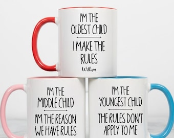 Taza personalizada divertida "Quién hace las reglas", tazas divertidas para hermanos, taza con reglas para niños, taza para el hermano menor, taza para el hermano mayor, taza "Las reglas no se aplican"