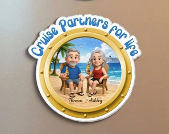 Imán personalizado para ojo de buey de crucero – Recuerdo acrílico con escena de playa para pareja, regalo para parejas mayores