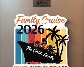 Imán acrílico personalizado para crucero familiar 2026, recuerdo de vacaciones familiares, decoración para la puerta del camarote, regalo para crucero al atardecer.