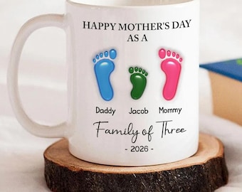 Baby Footprint Mug, New Mom Dad Gift, Family of Three Keepsake