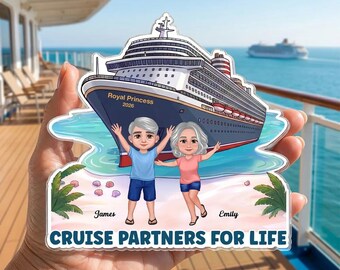 Custom Cruise Trip Happy Couple On The Beach - Personalized Cruise Cabin Door Acrylic Magnet - Cruise Trip Keepsake