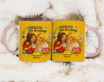Personalized Cafecito y Chisme Mug, Custom Spanish Coffee Cup, Latina Concha Drinkware