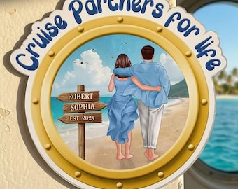 Personalized Cruise Ship Door Acrylic Magnet - Personalized Chasing Sunsets Together Porthole Magnet