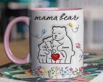 Personalized Mama Bear Mug – Custom Family Coffee Cup with Names