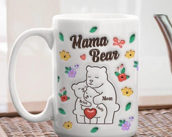 Personalized Mama Bear Mug – Custom Family Coffee Cup with Names