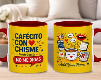 Personalized Cafecito Con Chisme Mug, Spanish Coffee Cup, Mexican Concha Drinkware