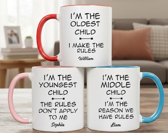 Taza personalizada "Quién hace las reglas", taza "El niño manda", taza "El hermano menor, el mayor", tazas divertidas para hermanos, taza "Las reglas no se aplican"