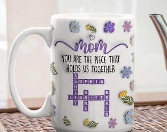 Grandkid Crossword Puzzle Coffee Mug, Grandma Mom Dad Birthday Mothers Day Gift