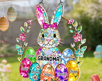 Personalized Bunny Grandma Stained Glass Suncatcher Ornament - Easter Decor for Grandma
