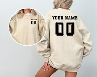 Custom Sports Team Sweatshirt, Personalized Name Number Hoodie, Unisex Cotton Polyester Blend