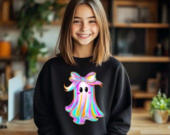 Halloween Ghost Sweatshirt, Spooky Youth Graphic Tee, Colorful Pastel Design,gift for her