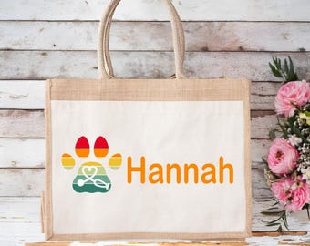 Sac fourre-tout personnalisé en jute Vet Tech, cadeau empreinte de patte