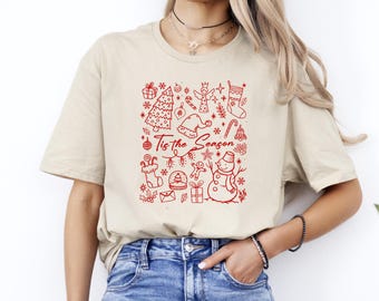 T-shirt dessin au trait Doodle de Noël, t-shirt graphique fête de Noël