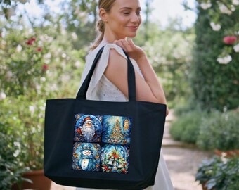 Sac fourre-tout de Noël, sac en coton au crochet et bonhomme de neige Père Noël (25 L)