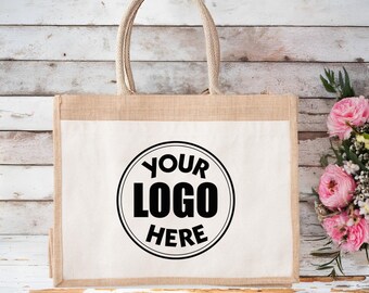 Sac fourre-tout en jute avec logo personnalisé, design personnalisé
