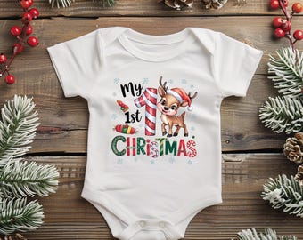 Body Premier Noël de bébé, t-shirt à motif bonhomme de neige et renne