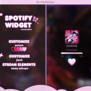 customizeable clean spotify widget - horizontal & vertical version | kawaii spotify overlay for stream elements | soft pastel streamer theme