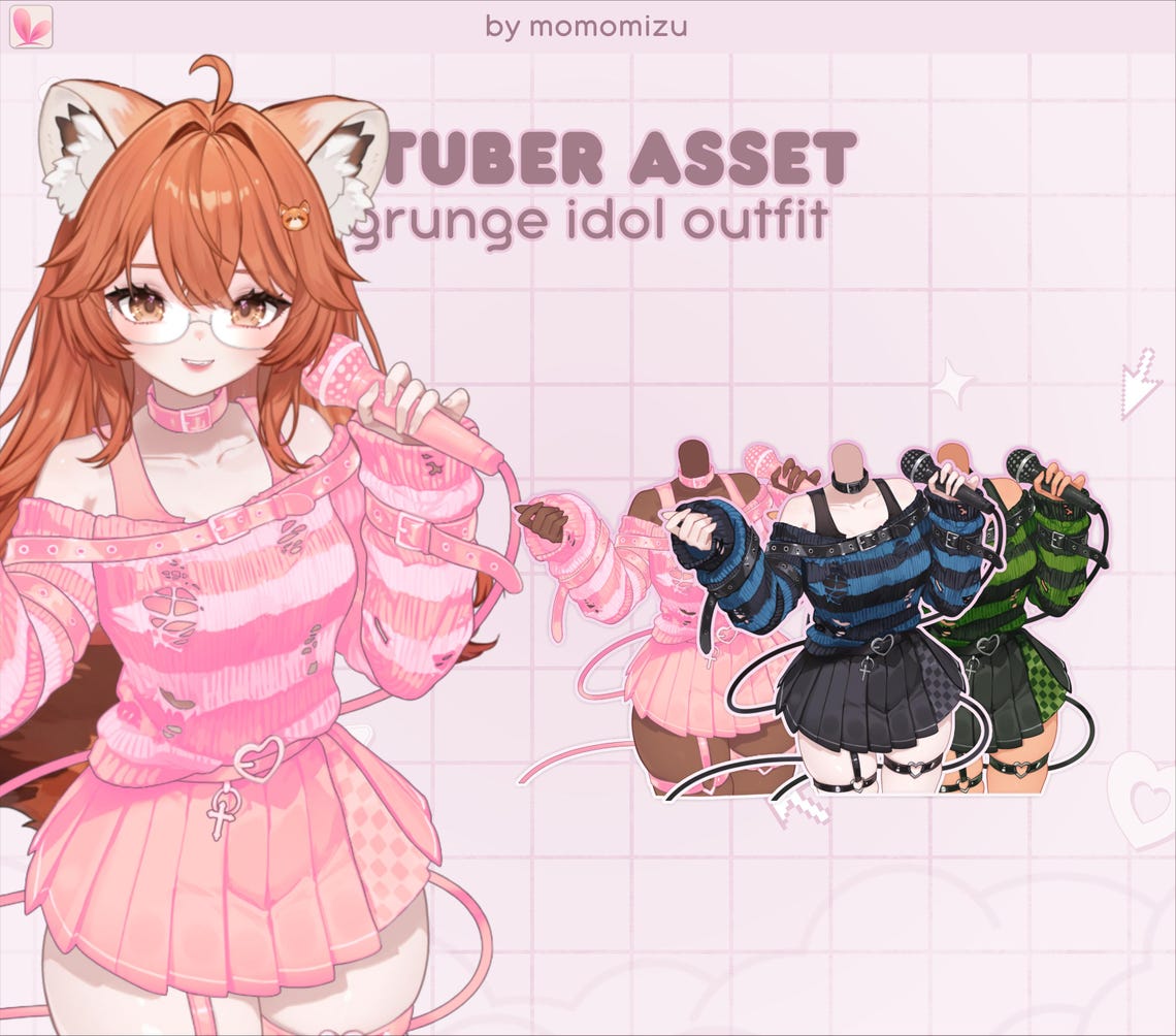 Rigged Grunge Idol Outfit Body Asset – Vtuber Asset, Customizable ...