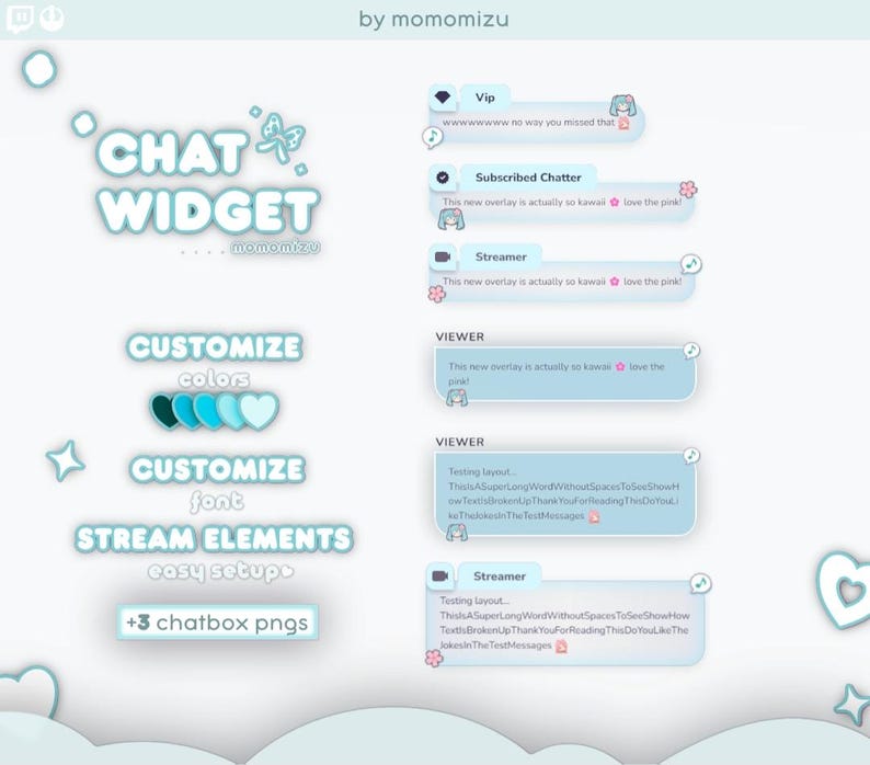 3 Free Chatboxes) Cyan M--ku Theme Chat Widget | Kawaii Bubble Chat ...