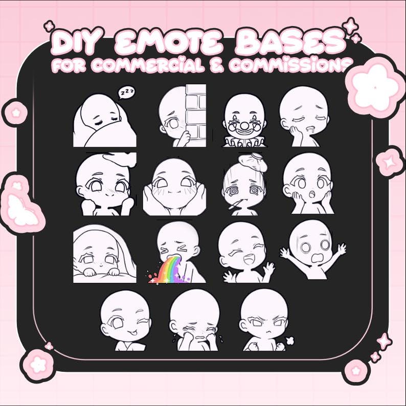 15 Commercial Use Emotes Bases for Twitch, Commissions, Discord ...