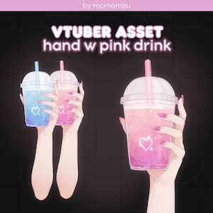rigged hand holding pink drink - 5 skintone variations - rigged vtuber asset for vtube studio