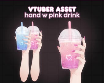 rigged hand holding pink drink - 5 skintone variations - rigged vtuber asset for vtube studio