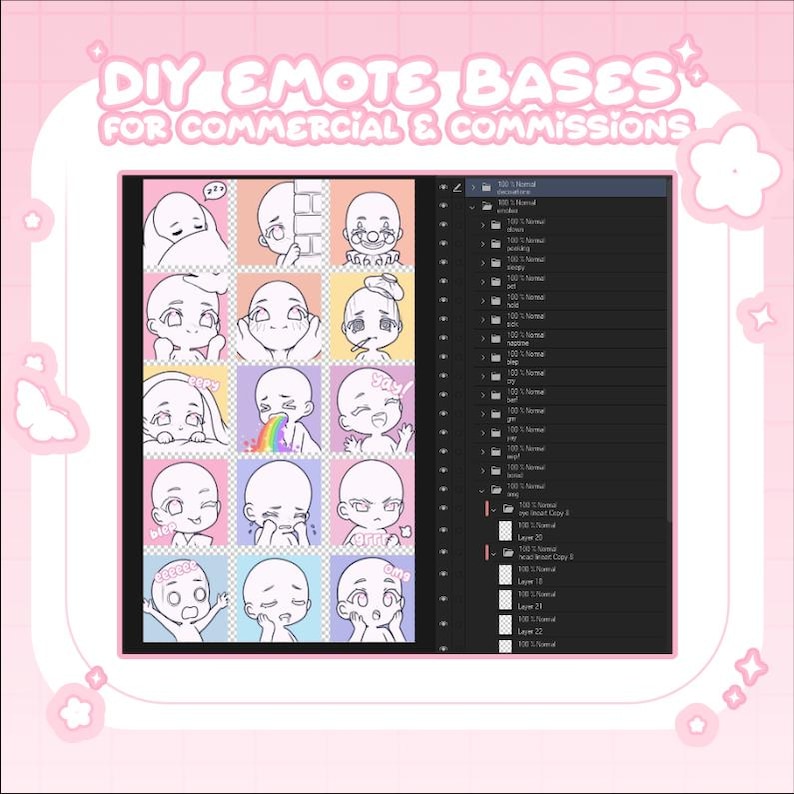 15 Commercial Use Emotes Bases for Twitch, Commissions, Discord ...